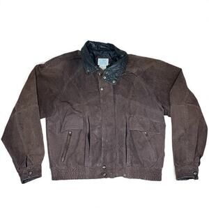Vintage Mens Suede Leather Bomber Jacket Ash Creek Trading Brown Size XL